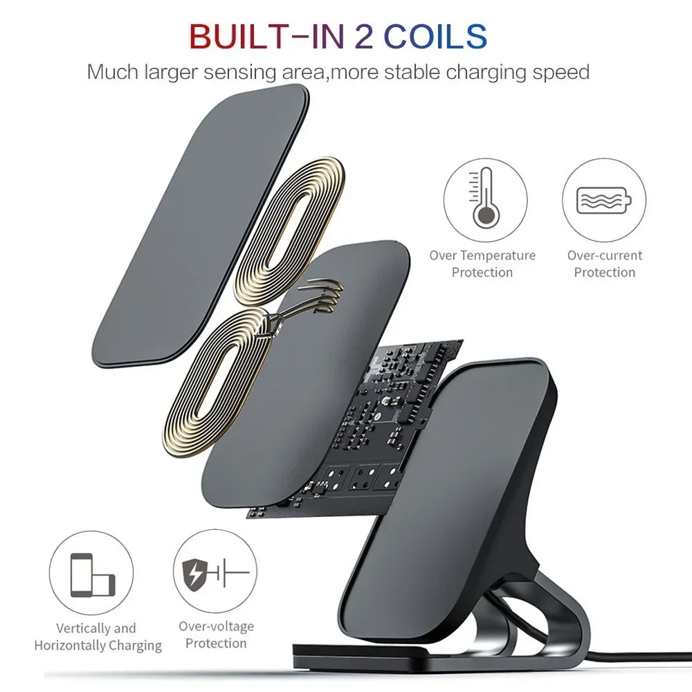 Fast Wireless Charger Mount 10W Qi Fast Charging Pad Case Friendly Anti-Slip Rubber Type-C Input