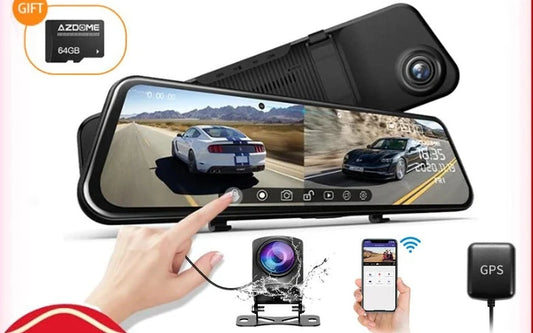 AZDOME PG17 Front and Rear Dual Dash Camera Mirror Dash Cam for Cars 11.8" Full Touch Screen 2K Night Vision Backup Camera