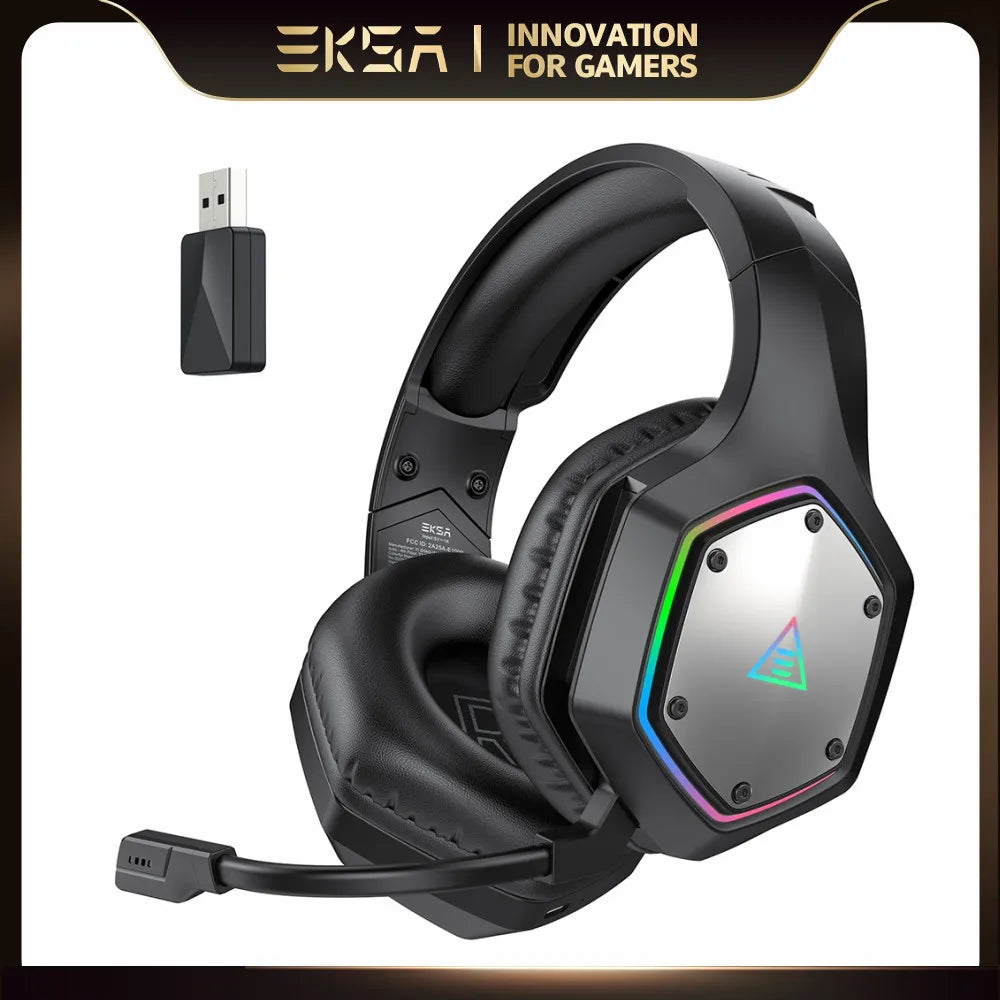 2.4GHz Wireless Headphones E1000 WT 7.1 Surround Wired Gaming Headset Gamer with ENC Mic Low Latency for PC/PS4/PS5/Xbox