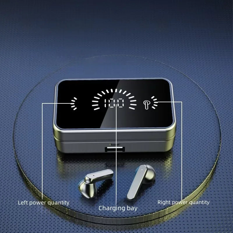 Bluetooth Earphone Headphones Mirror Wireless Stereo Headset with Digital DisplayTouch Control Sports Earbuds for Gaming