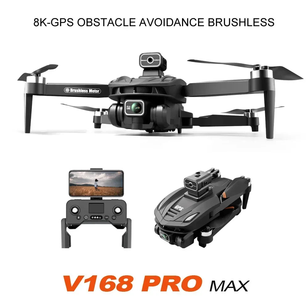 New V168 Drone Professinal Three Camera 8K Wide Angle Optical GPS Localization Four-way Obstacle Avoidance Quadcopter