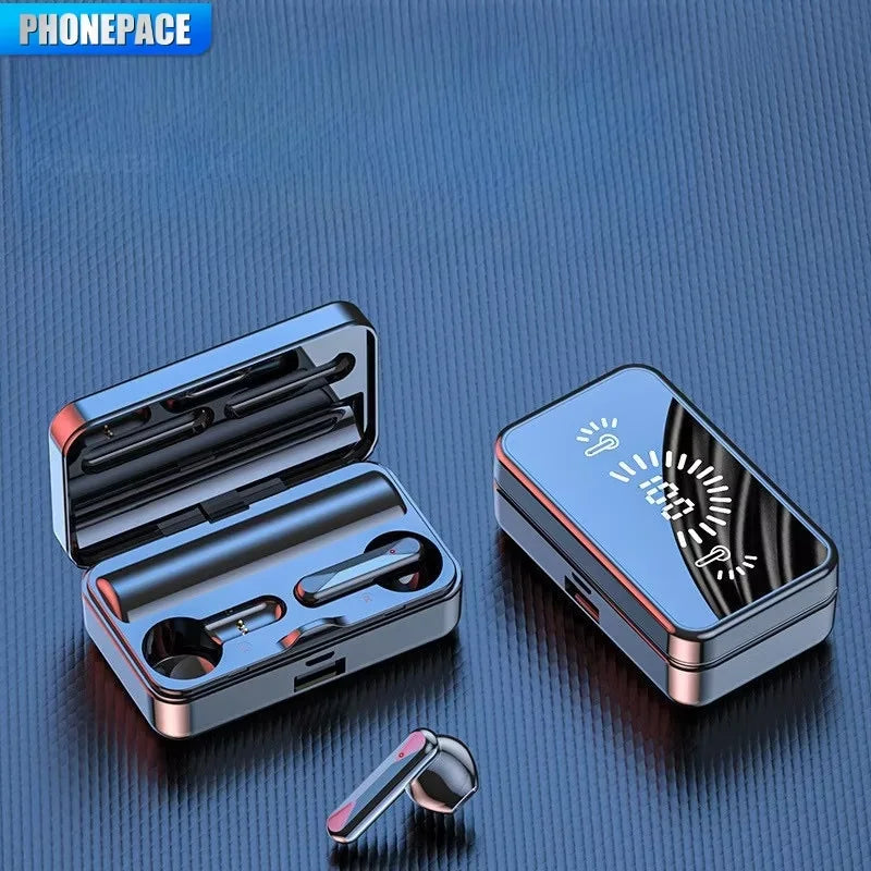 Bluetooth Earphone Headphones Mirror Wireless Stereo Headset with Digital DisplayTouch Control Sports Earbuds for Gaming
