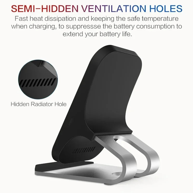 Fast Wireless Charger Mount 10W Qi Fast Charging Pad Case Friendly Anti-Slip Rubber Type-C Input