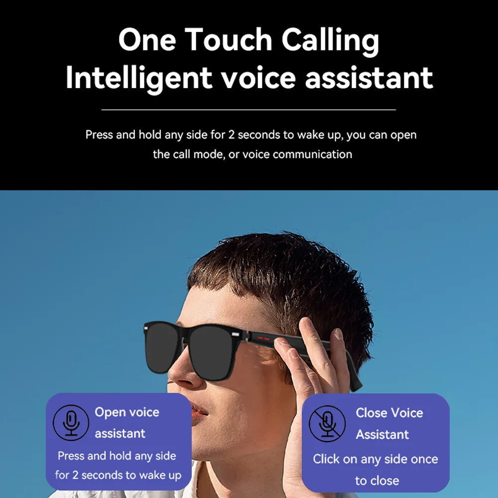 Smart Glasses Wireless Bluetooth Call Sunglasses Built-in Microphone Speakers Touch & Voice Assistant Sports Music Glass For Men