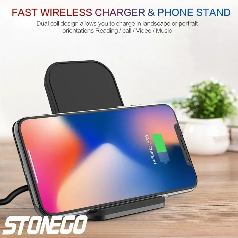 Fast Wireless Charger Mount 10W Qi Fast Charging Pad Case Friendly Anti-Slip Rubber Type-C Input