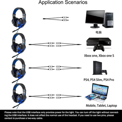 Professional Led Light Wired Gaming Headphones With Microphone For Computer PS4 PS5 Xbox Bass Stereo PC Gaming Headset