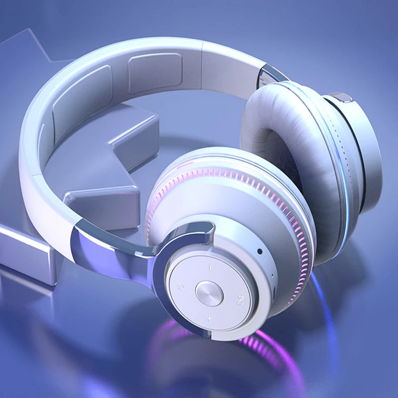 Bluetooth Headphones Head-mounted Noise Reduction Wireless Headset for Phones PC Gaming Headsets Heavy Bass  Colorful LED Lights