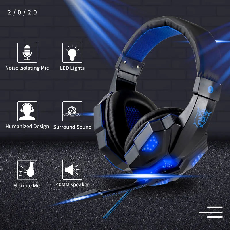 Professional Led Light Wired Gaming Headphones With Microphone For Computer PS4 PS5 Xbox Bass Stereo PC Gaming Headset