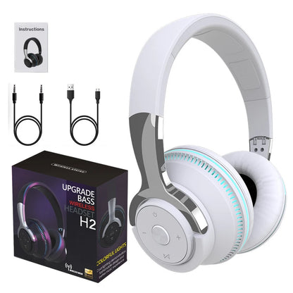 Bluetooth Headphones Head-mounted Noise Reduction Wireless Headset for Phones PC Gaming Headsets Heavy Bass  Colorful LED Lights