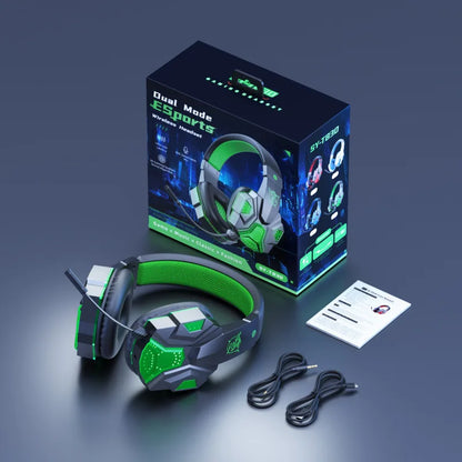 Dual-mode Gaming Headset RGB Light Effect Bluetooth 5.3 Rechargeable Large Battery Widely Compatible Light Weight Headphone