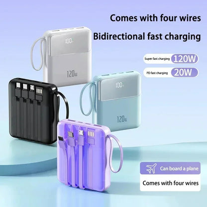 Portable 120W Super Fast Charging Power Bank 50000mAh Large Capacity External Battery with Four Cable Charger