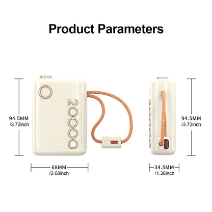 20000mAh Power Bank 66W Super Fast Charging Built in Cable Portable Hanging Small Mobile Power Bank