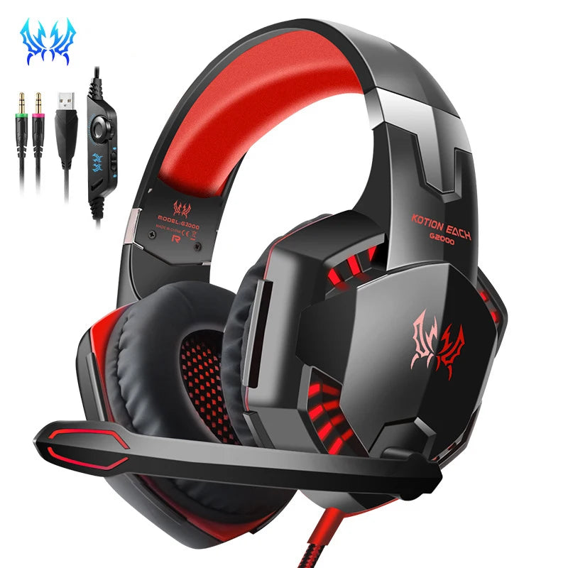 PC Gaming Headset Deep Bass Stereo Wired Computer LED Illuminated Headphone with microphone for PS4 XBOX PC Gamer