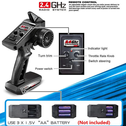 Top RC Car 2.4G 390 Motor High Speed Racing With Tail 4WD Drift Remote Control Off-Road 4x4