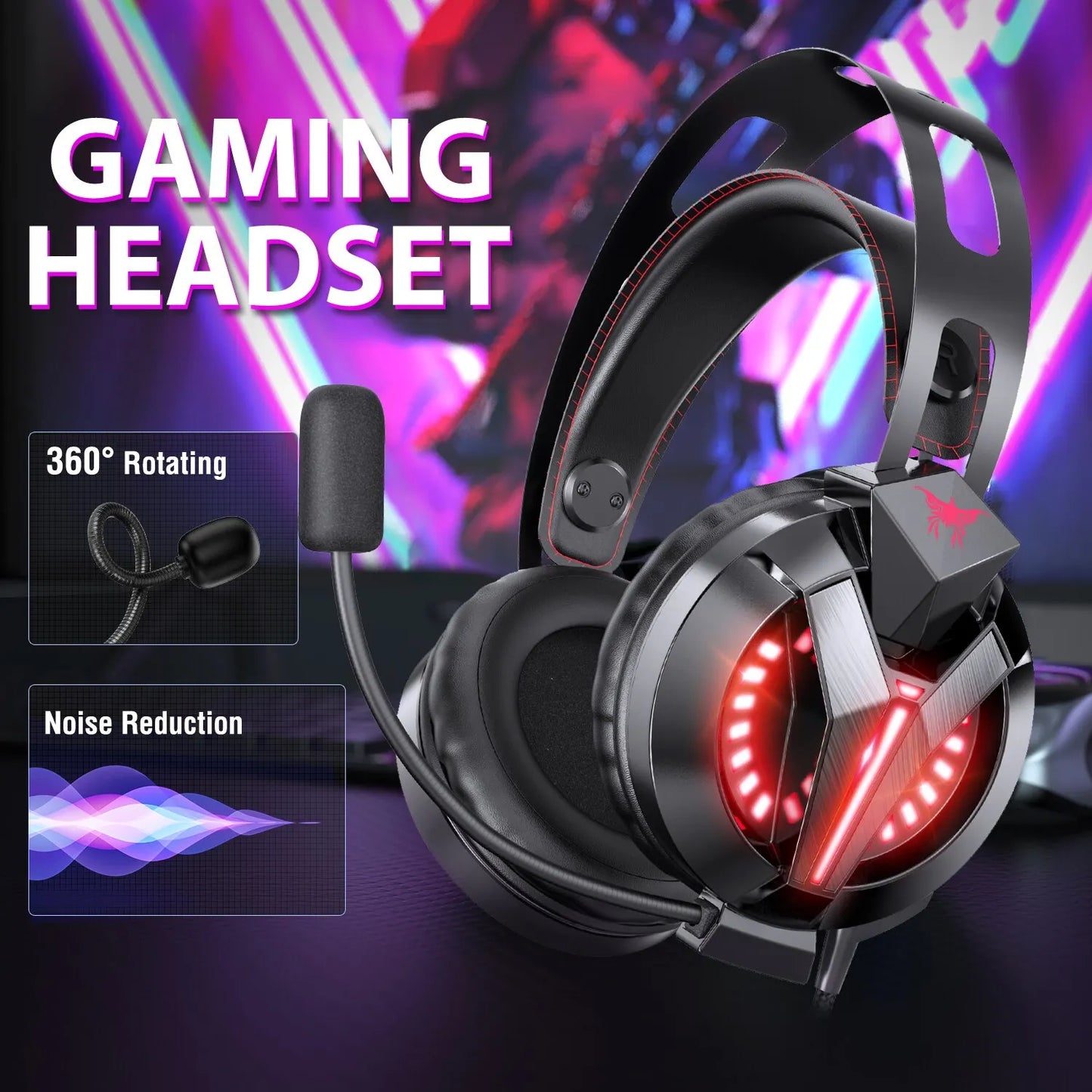 Wired Gaming Headphones with RGB Light Surround Sound Stero Earphone with Mic Game Headset Gamer for PC PS4