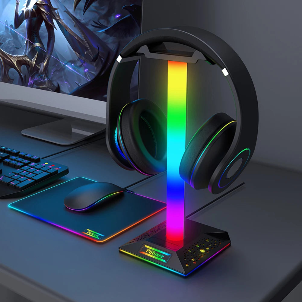 New RGB Gaming Headphone Stand Dual USB Port Touch Control Strip Light Desk Gaming Headset Holder Hanger Earphone Accessories