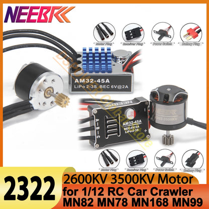 1/12 RC MN Car Upgrade Kit 2322 2600KV 3500KV Brushless Motor AM32 45A Metal ESC SM3.0/T Plug for MN82 MN99 MN168 MN78 Power Kit