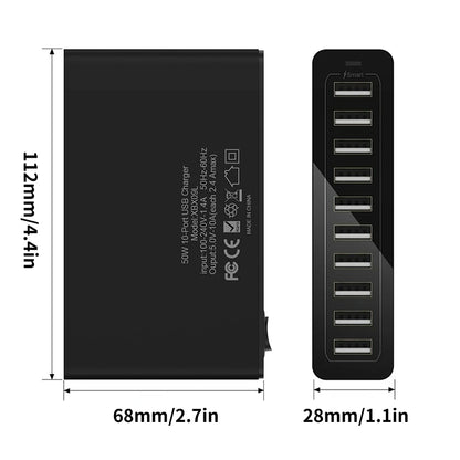 10-Port 60W Fast Charging USB Power Charger Hub Multi-Port Chargefor iPad, iPhone Other USB Devices