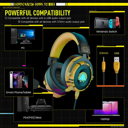 Gaming Headset Gamer 7.1 Surround Wired Headphones with Noise Cancelling Microphones for PC/PS4/PS5/Xbox