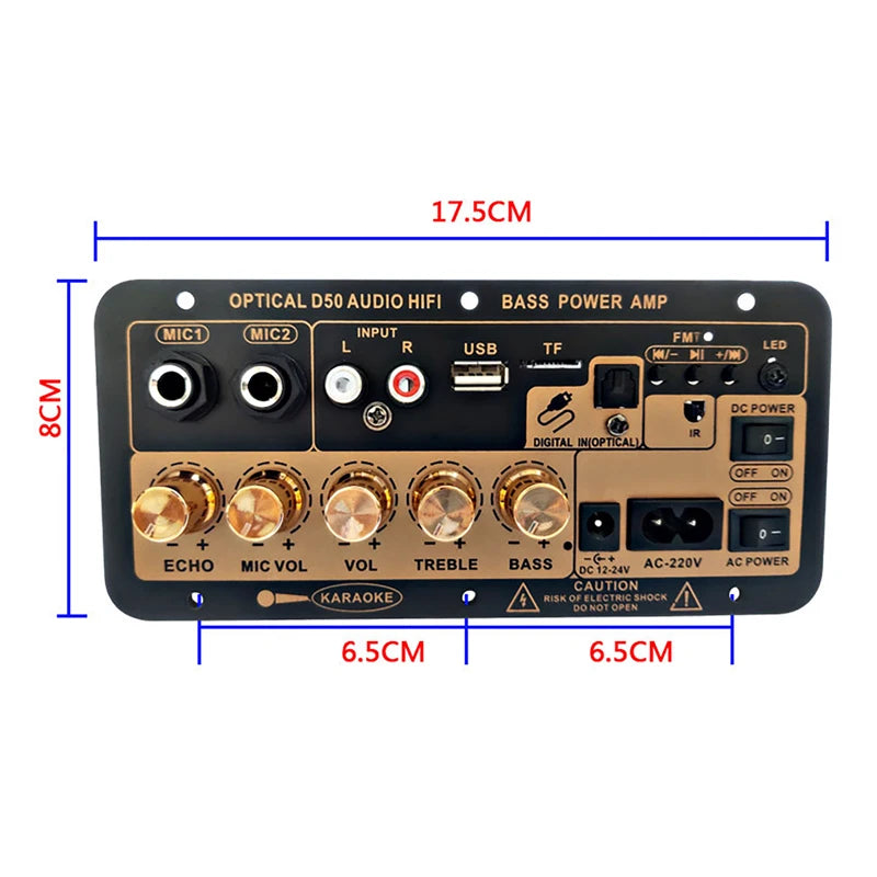 Bluetooth Audio Amplifier Board 100W Digital Subwoofer Dual Microphone AMP Module for 4-8 ohms Speaker for Home Car 110V/220V