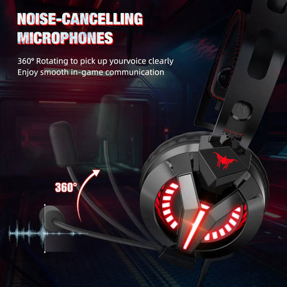 Wired Gaming Headphones with RGB Light Surround Sound Stero Earphone with Mic Game Headset Gamer for PC PS4