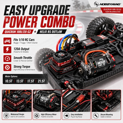 HOBBYWING QUICRUN G2 120A ESC & 540 Motor Brushless 10.5T/13.5T/17.5T/21.5T OUTLAW Version for 1/10 RC Racing Drift Off‑Road Car