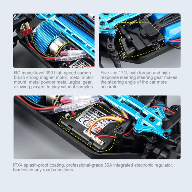 Top RC Car 2.4G 390 Motor High Speed Racing With Tail 4WD Drift Remote Control Off-Road 4x4