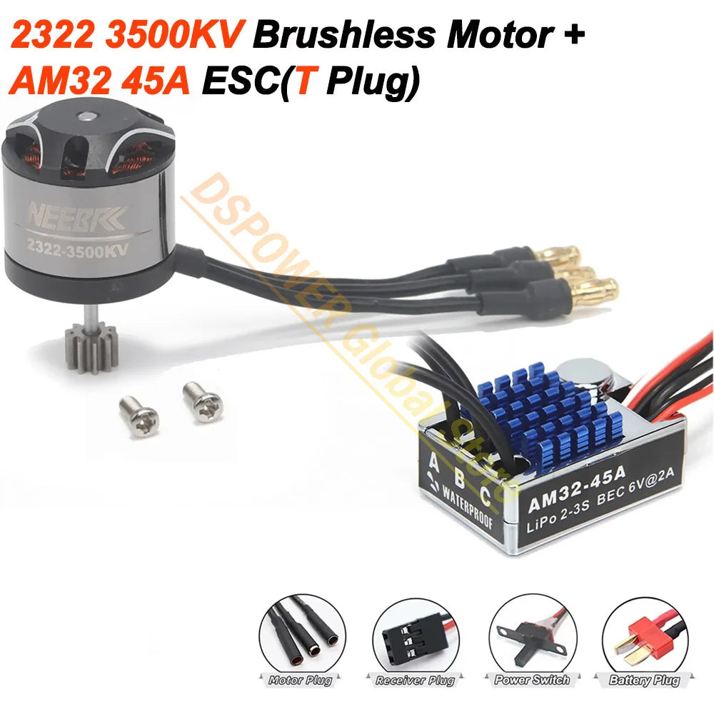 1/12 RC MN Car Upgrade Kit 2322 2600KV 3500KV Brushless Motor AM32 45A Metal ESC SM3.0/T Plug for MN82 MN99 MN168 MN78 Power Kit