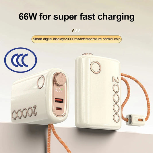 20000mAh Power Bank 66W Super Fast Charging Built in Cable Portable Hanging Small Mobile Power Bank