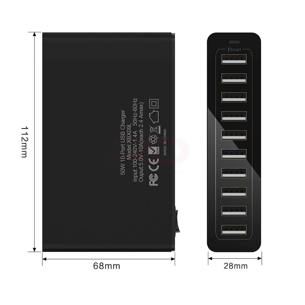 10-Port 60W Fast Charging USB Power Charger Hub Multi-Port Chargefor iPad, iPhone Other USB Devices