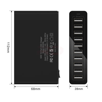10-Port 60W Fast Charging USB Power Charger Hub Multi-Port Chargefor iPad, iPhone Other USB Devices
