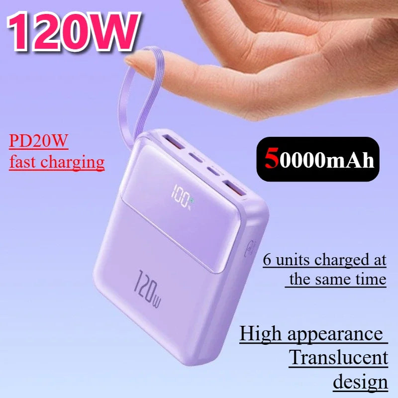 Portable 120W Super Fast Charging Power Bank 50000mAh Large Capacity External Battery with Four Cable Charger