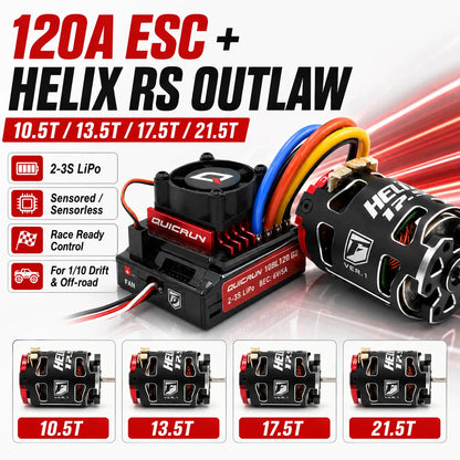 HOBBYWING QUICRUN G2 120A ESC & 540 Motor Brushless 10.5T/13.5T/17.5T/21.5T OUTLAW Version for 1/10 RC Racing Drift Off‑Road Car