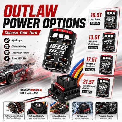 HOBBYWING QUICRUN G2 120A ESC & 540 Motor Brushless 10.5T/13.5T/17.5T/21.5T OUTLAW Version for 1/10 RC Racing Drift Off‑Road Car