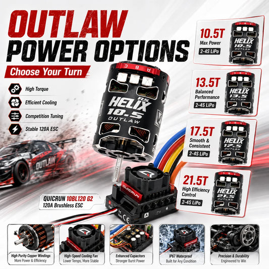 HOBBYWING QUICRUN G2 120A ESC & 540 Motor Brushless 10.5T/13.5T/17.5T/21.5T OUTLAW Version for 1/10 RC Racing Drift Off‑Road Car