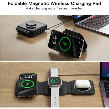 30W Fast Charging Pad Desktop Foldable 3 in 1 Wireless Charger For iPhone 16 15 14 13 12 Pro Max iWatch 10 9 8 7 6 AirPods Pro 2