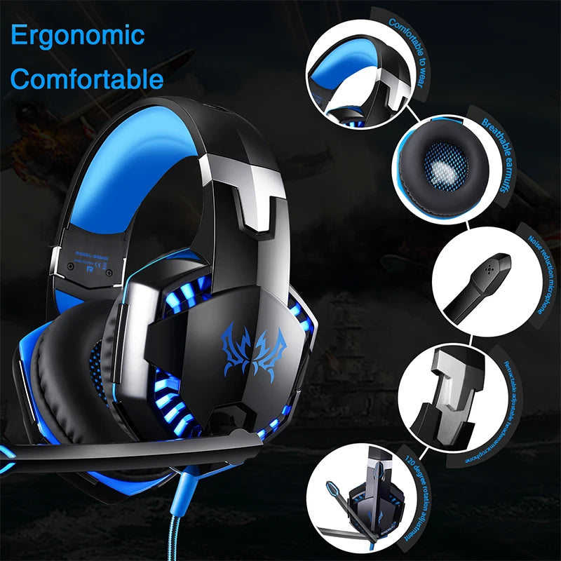 PC Gaming Headset Deep Bass Stereo Wired Computer LED Illuminated Headphone with microphone for PS4 XBOX PC Gamer