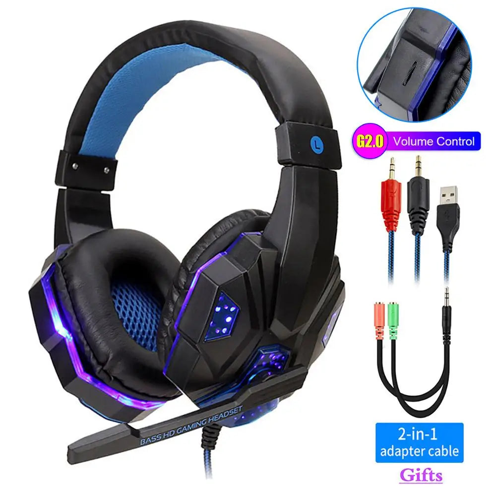 Professional Led Light Wired Gaming Headphones With Microphone For Computer PS4 PS5 Xbox Bass Stereo PC Gaming Headset