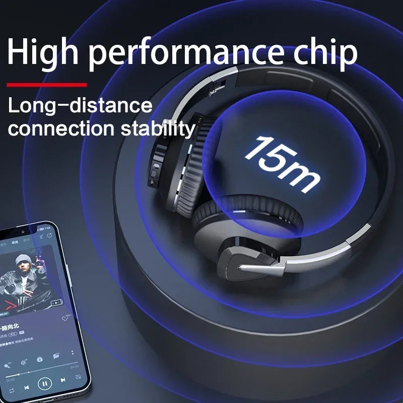 Wireless Bluetooth Headphone Over the Ear Headset High Fidelity Bass Stereo Music Gaming Foldable Headsets with AUX Cable