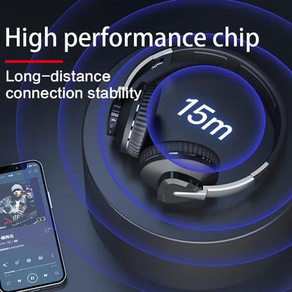 Wireless Bluetooth Headphone Over the Ear Headset High Fidelity Bass Stereo Music Gaming Foldable Headsets with AUX Cable