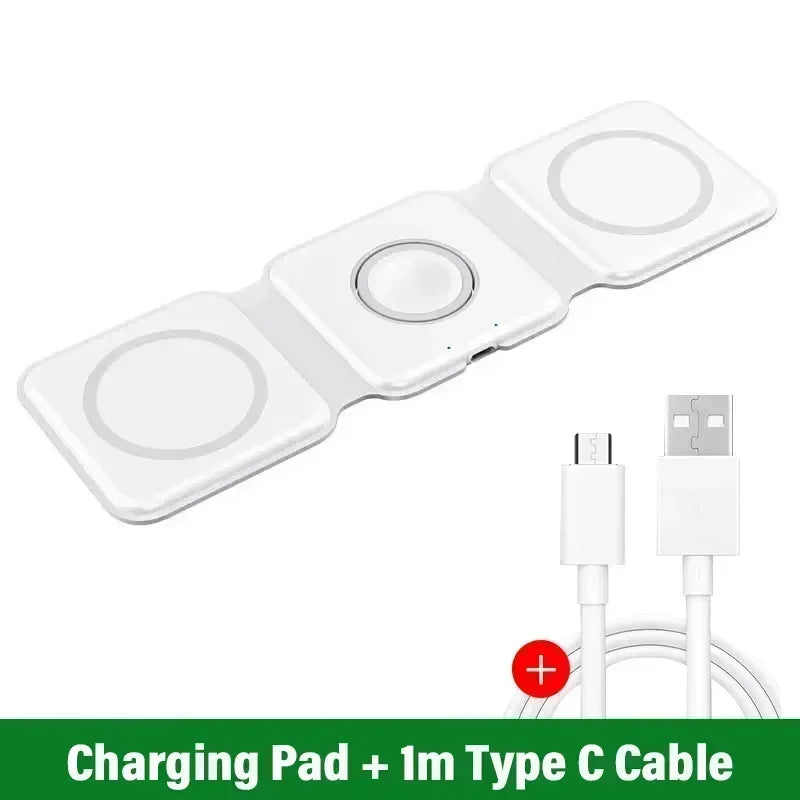 30W Fast Charging Pad Desktop Foldable 3 in 1 Wireless Charger For iPhone 16 15 14 13 12 Pro Max iWatch 10 9 8 7 6 AirPods Pro 2