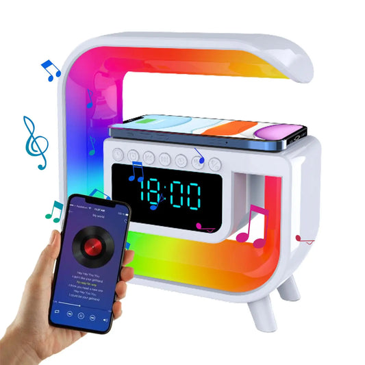 COLSUR Bluetooth Speaker Alarm Clock Wireless Charger Led Moon Lamp Music Home Decor Night Table Smart Light