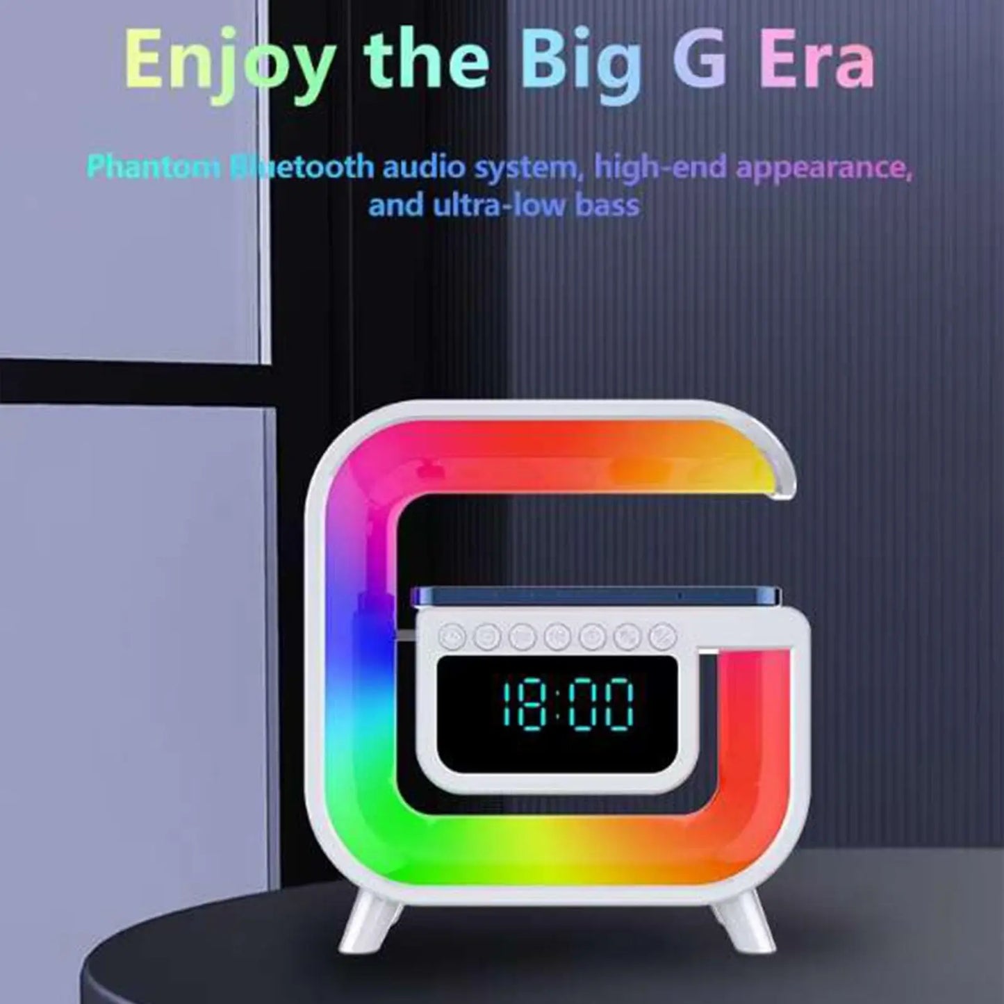 COLSUR Bluetooth Speaker Alarm Clock Wireless Charger Led Moon Lamp Music Home Decor Night Table Smart Light