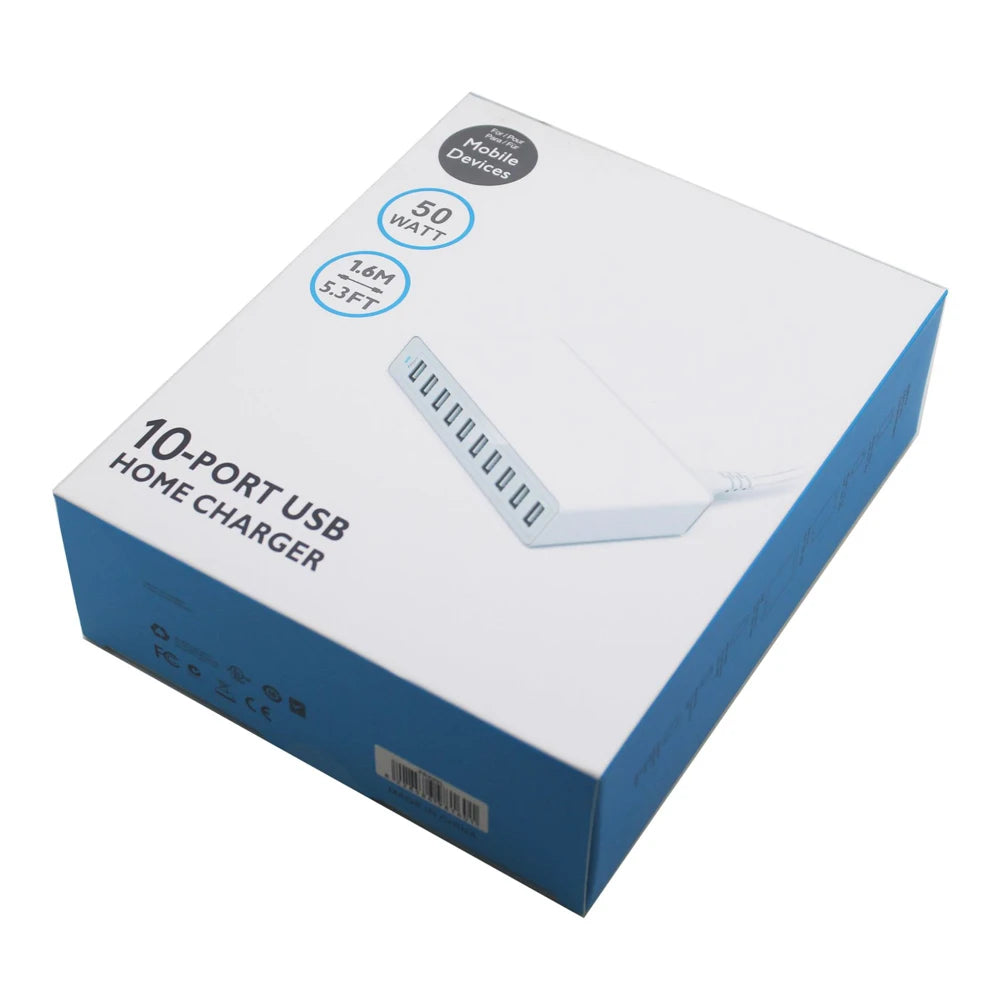 10-Port 60W Fast Charging USB Power Charger Hub Multi-Port Chargefor iPad, iPhone Other USB Devices