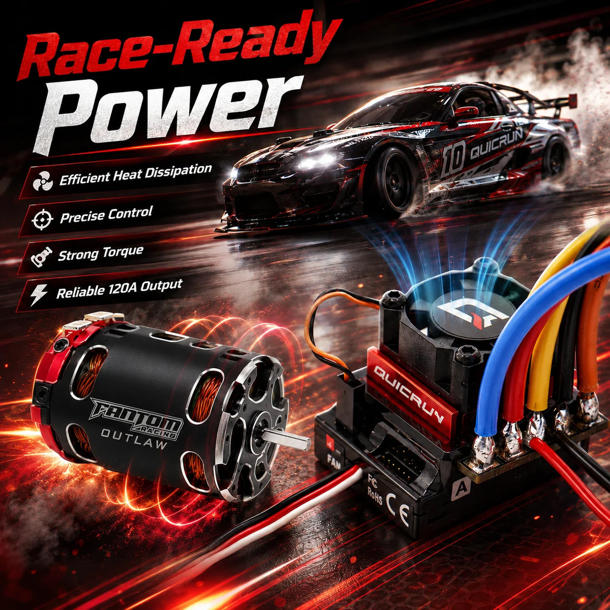 HOBBYWING QUICRUN G2 120A ESC & 540 Motor Brushless 10.5T/13.5T/17.5T/21.5T OUTLAW Version for 1/10 RC Racing Drift Off‑Road Car