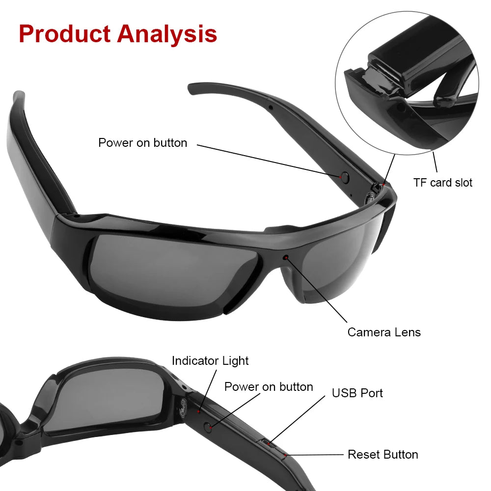 Glasses Camera HD 1080P Video Take Photo Outdoor Video Recorder Cycling Wearable Protable Mini Camera One Button Control