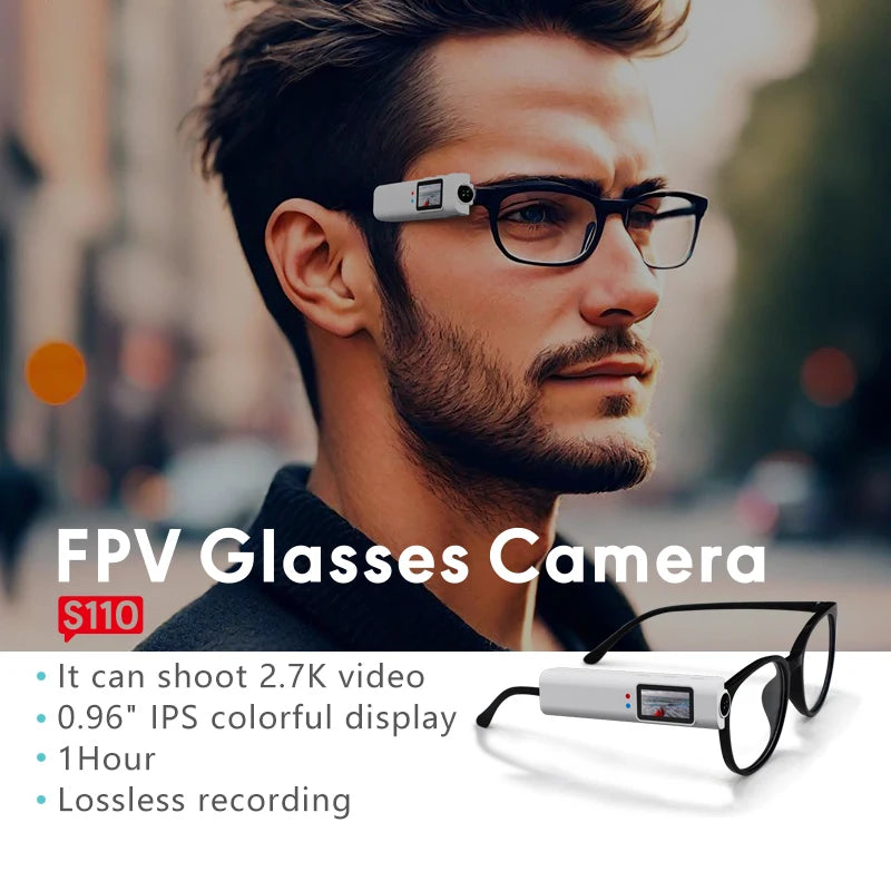 1080P WiFi Glasses Sports Camera Connect Phone Camcorder 110° Wide Angle Anti-shake Anti Blue Light FPV Head Mounted Camcorde