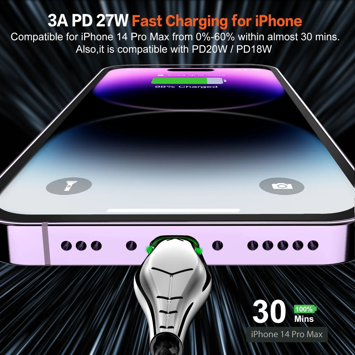 PD 20W/27W Quick Charger Cable for iPhone 14 14Pro Max 13 12 11 Xs Xr X Fast Charging Type C to Lighting Wire USB Cord For iPad