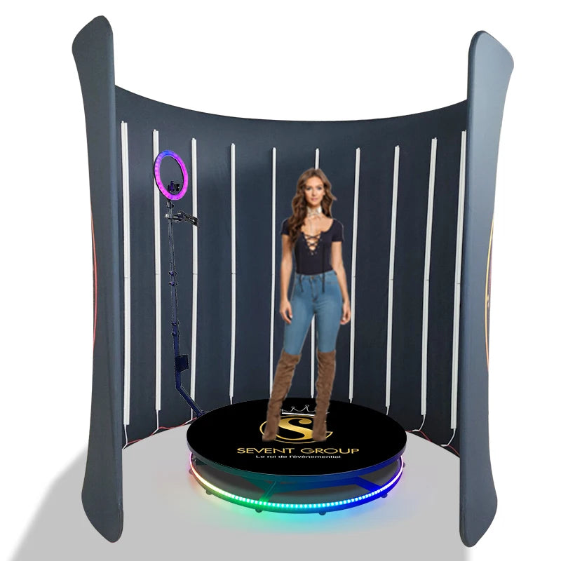 8ft/10ft Backdrop For 360 Photo Booth Machine Enclosure Backdrop Stand With 28/32 LED Light