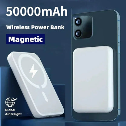 New 50000mAh Magnetic Wireless Power Bank Portable Charger External Auxiliary Battery Pack